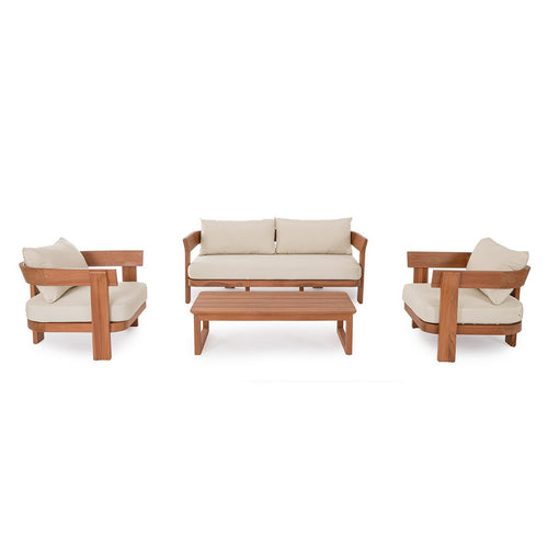 Salottino con cuscini Evora in legno teak da giardino e veranda