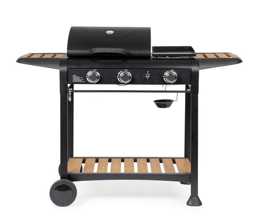 Barbecue a gas "Loni" con 3 bruciatori superfice di cottura in acciaio smaltato
