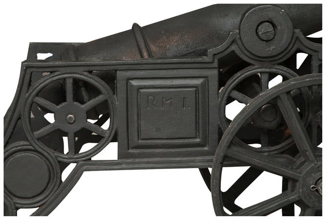 Biscottini Cannone ornamentale in fusione di ghisa L150xPR39xH65 cm finitura nera anticata