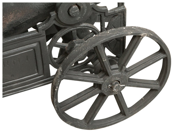 Biscottini Cannone ornamentale in fusione di ghisa L150xPR39xH65 cm finitura nera anticata
