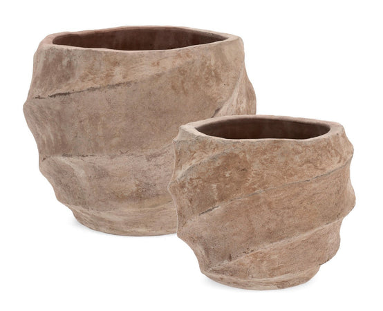 Vasi "Teide" basso in Terracotta Brunita per uso interno ed esterno set da 2