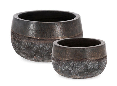 Vasi Duyen struttura tonda in terracotta smaltata per esterno set da 2