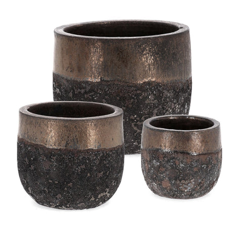 Vasi "Duyen" struttura bassa in terracotta smaltata per esterno set da 3
