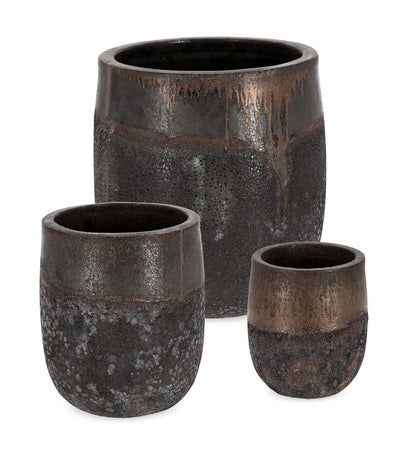 Vasi "Duyen" struttura alta in terracotta smaltata per esterno set da 3