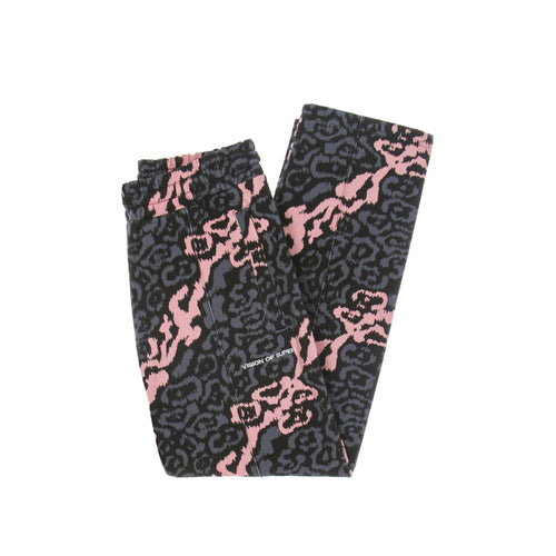 VISION OF SUPER Pantalone Tuta Leggero Uomo Allover Leopard Pants Pink/grey da uomo