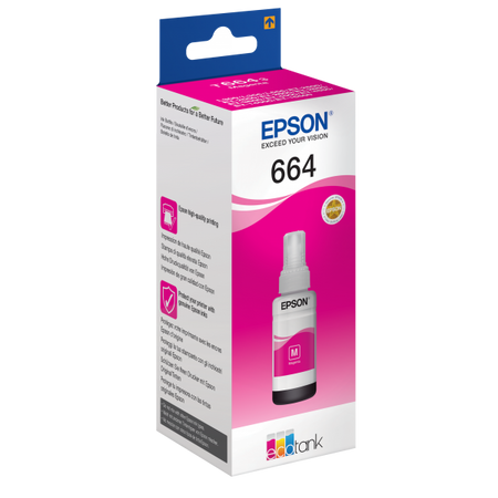 Cartuccia originale ad inchiostro Epson T6643 - Flacone di inchiostro originale per stampanti Epson Ecotank - Magenta
