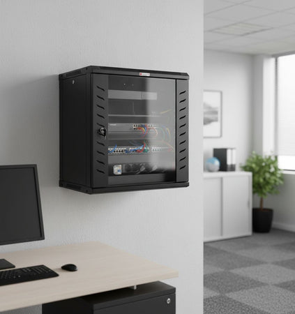 Armadio Rack 19'' a Muro 12 Unità P.600 mm Flat Pack Nero