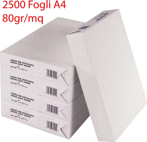 2500 FOGLI CARTA BIANCA FORMATO A4 PER FOTOCOPIATRICE STAMPANTE UFFICIO 5 RISME  Trade Shop italia - Napoli, Commerciovirtuoso.it