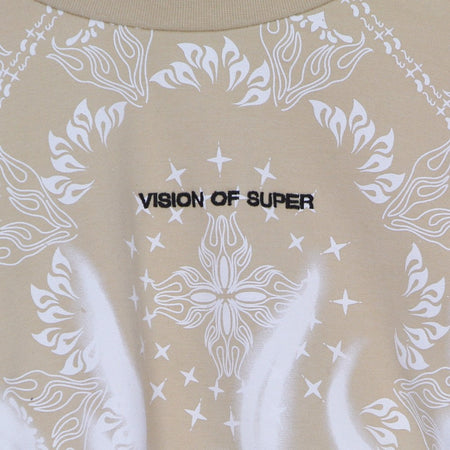 VISION OF SUPER Felpa Leggera Girocollo Corta Donna Crop Bandana Print Beige da donna
