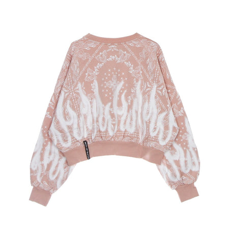 VISION OF SUPER Felpa Leggera Girocollo Corta Donna Crop Hoodie Bandana Print Pink da donna