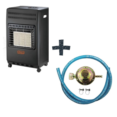 VINCO COD.71406 Stufa A Gas Con Bombola 4200W Con 3 Fuochi- Nero Opaco+Kit Montaggio Stufe,0.5 Metri