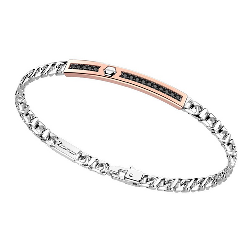 Zancan - Bracciale a grumetta in argento con targa ed inserti in oro rosa e pietre nere.