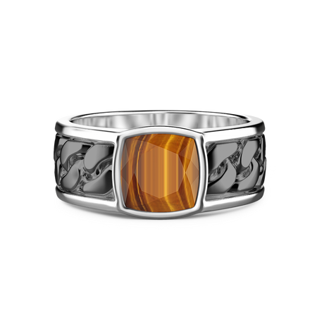 Zancan - Anello in argento bianco e nero con occhio di tigre.