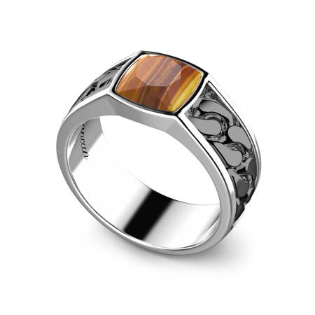 Zancan - Anello in argento bianco e nero con occhio di tigre.