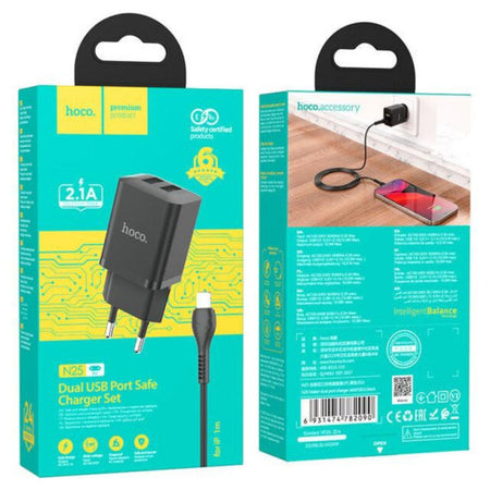 HOCO N25 CHARGER 10 W SET DUAL USB PORT LIGHTNING BLACK