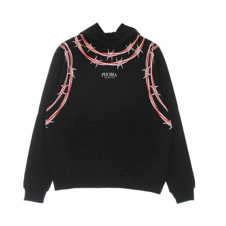 PHOBIA Felpa Leggera Cappuccio Uomo Barbed Wire Print Hoodie Black/red da uomo