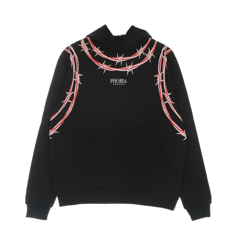 PHOBIA Felpa Leggera Cappuccio Uomo Barbed Wire Print Hoodie Black/red da uomo