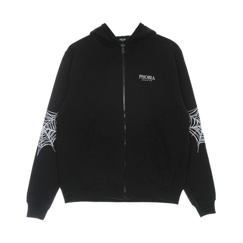 PHOBIA Felpa Leggera Cappuccio Zip Uomo Cobweb Print Open Hoodie Black/white da uomo