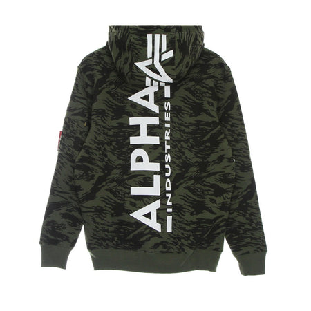 ALPHA INDUSTRIES Felpa Cappuccio Uomo Back Print Hoodie Camo Brushstroke Green da uomo