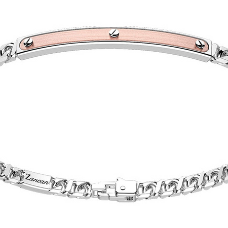 Zancan - Bracciale a grumetta in argento con targa ed inserti in oro rosa.