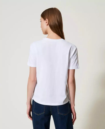 Twinset T-shirt donna con placchetta Oval T strass 251TP2074
