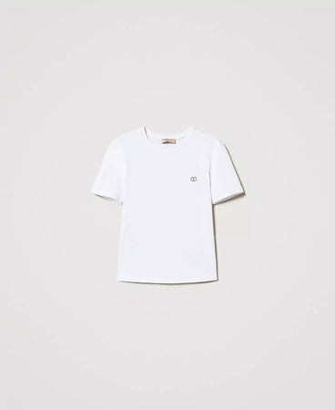 Twinset T-shirt donna con placchetta Oval T strass 251TP2074
