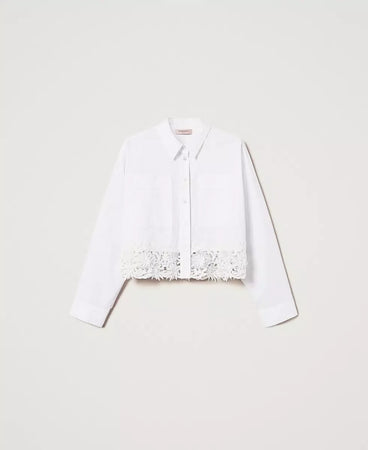 Twinset Camicia donna boxy in popeline con pizzo