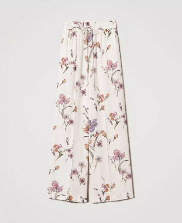 Twinset Pantalone donna in crêpe de Chine a fiori con elastico 251TP2776