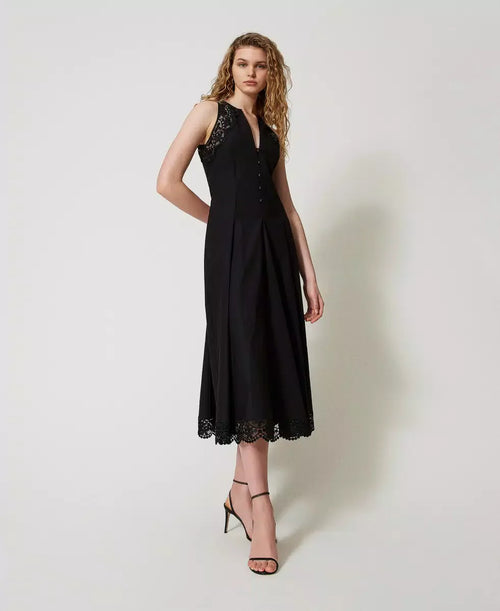 Twinset abito donna lungo in popeline con pizzo