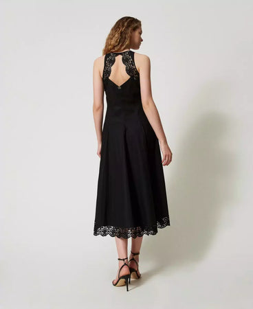 Twinset abito donna lungo in popeline con pizzo