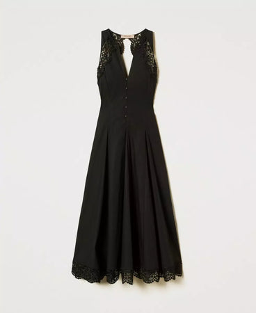 Twinset abito donna lungo in popeline con pizzo