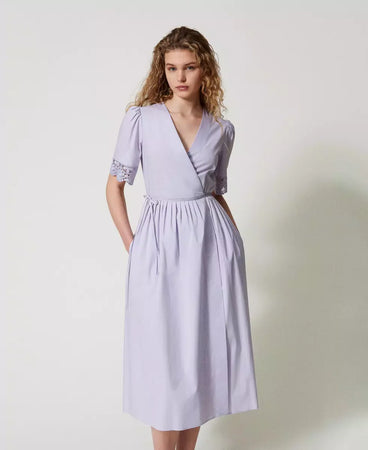 Twinset Abito donna longuette in popeline con pizzo