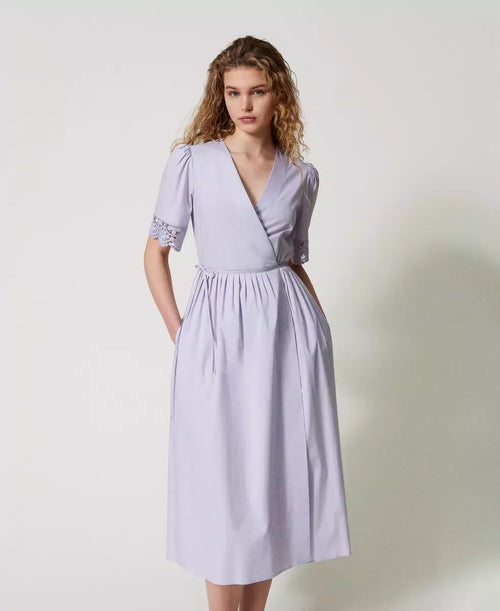 Twinset Abito donna longuette in popeline con pizzo
