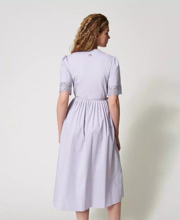 Twinset Abito donna longuette in popeline con pizzo