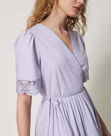 Twinset Abito donna longuette in popeline con pizzo