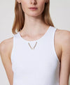 Twinset T-shirt donna Top a costine con catena