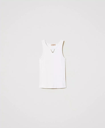 Twinset T-shirt donna Top a costine con catena