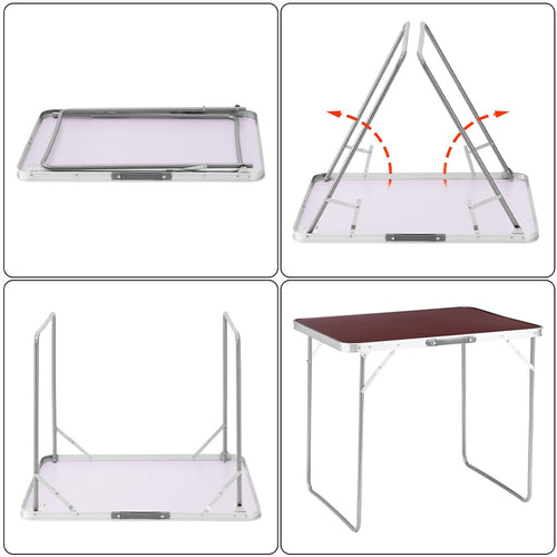 Tavolo Campeggio Picnic con Maniglia Effetto Legno 60x80x68cm Pieghevole Esterni