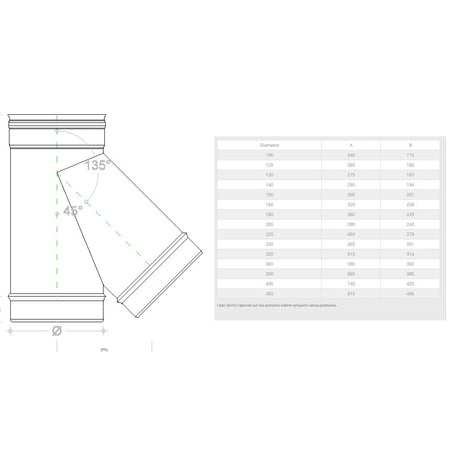Raccordo a Y braga a 135° in rame MF codino M da 100mm