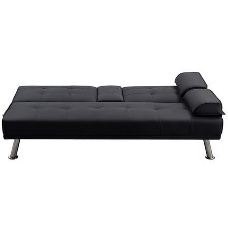 Divano Convertibile 2in1 in Ecopelle Nero Cuscini e Bracciolo con Portabibite