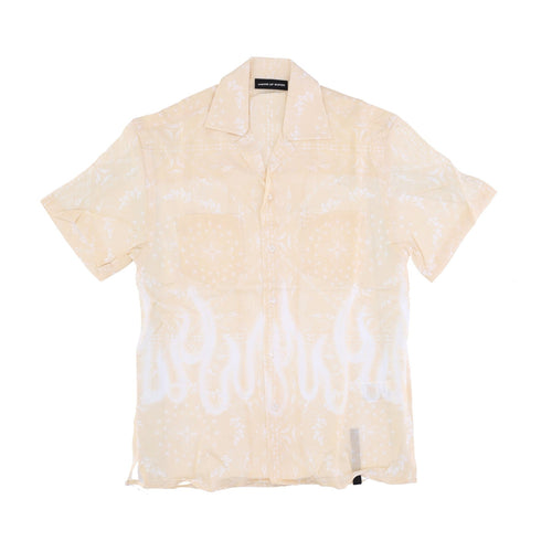 VISION OF SUPER Camicia Manica Corta Uomo Spray Flames Bandana Shirt Beige da uomo