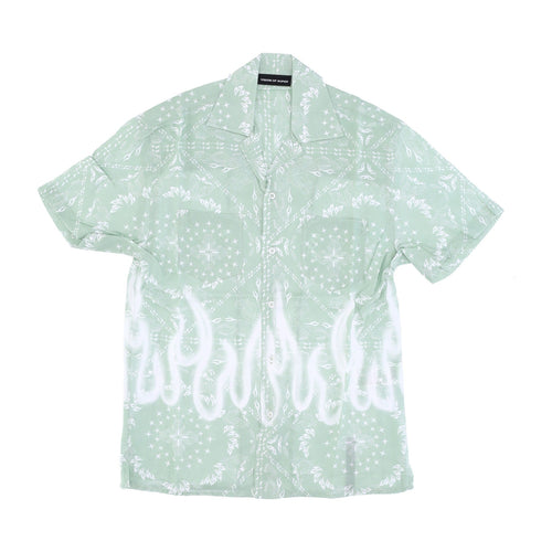 VISION OF SUPER Camicia Manica Corta Uomo Spray Flames Bandana Shirt Green da uomo