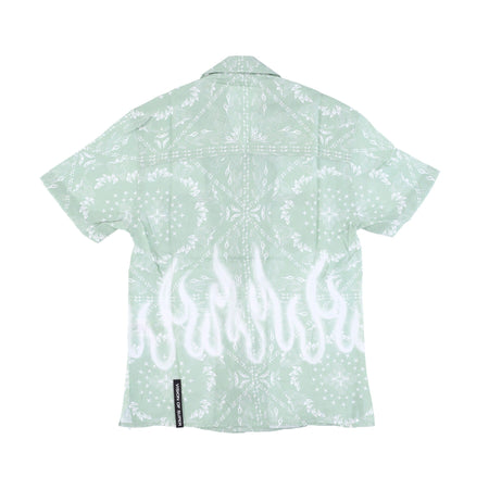 VISION OF SUPER Camicia Manica Corta Uomo Spray Flames Bandana Shirt Green da uomo