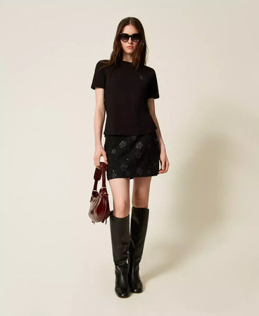 Twinset T-shirt donna regular con ricamo e logo