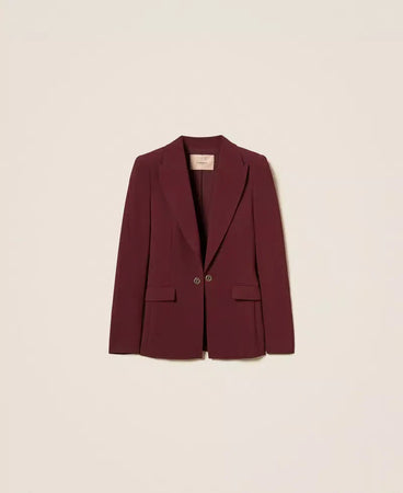 Twinset Giacca donna blazer in crêpe slim con Oval T viola Winetasting