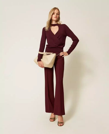 Twinset maglia donna con cut-out e incrocio viola winetasting