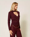 Twinset maglia donna con cut-out e incrocio viola winetasting