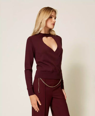 Twinset maglia donna con cut-out e incrocio viola winetasting