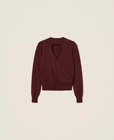Twinset maglia donna con cut-out e incrocio viola winetasting