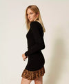 Twinset Abito donna corto in maglia con inserto animalier